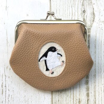 アデリーペンギンの刺繍がま口の画像