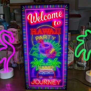 【Lサイズ】 Welcome アロハ ハワイ ココナッツ ヤシの木 旅 海 サイン ランプ 看板 置物 ライトBOXの画像