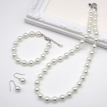 パールアクセサリーセット②　3点セット【ネックレス・ブレスレット・ピアス／イヤリング】