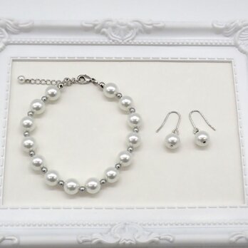 パールアクセサリーセット③　２点セット【ブレスレット・ピアス／イヤリング】