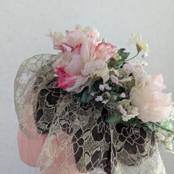 髪かざり　薔薇と小花たち（ピンク濃淡）E7の画像