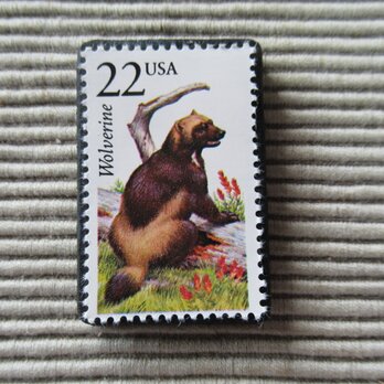 アメリカ　野生動物切手ブローチ 8885の画像