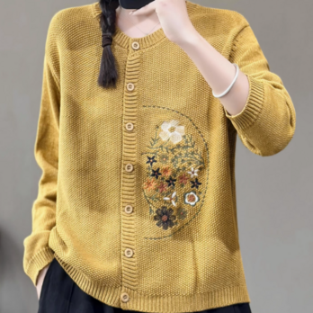秋冬.全10色 刺繍ニットカーディガン.ブラウス.セーターのコート ゆったり　カジュアル　カーディガンコートの画像