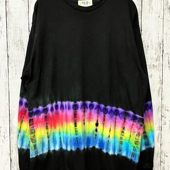 タイダイ染め 長袖Ｔシャツ Lサイズ　ブルー　ムラ染め 　HIPPIES DYE ブラック HD20-36の画像