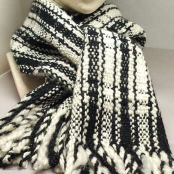 手織り＆手紡ぎウールマフラー　模様織りシリーズ1の画像