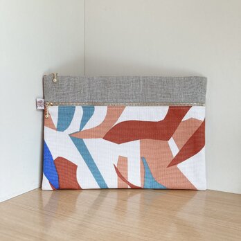 大きなダブルファスナーポーチ（輸入生地・幾何学プリント）