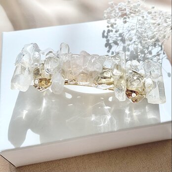 ice crystal バレッタ/ 金具 6cm/ クリスタル, ローズクォーツ/ 選べる金具のカラー〈受注製作〉の画像