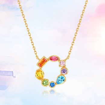 虹色の宝石ペンダント - 華やかな印象と幸せな気持ちを与える0655の画像