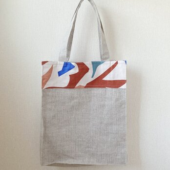 リネンの紙袋風トートバッグ（輸入生地・幾何学模様）の画像
