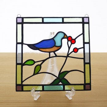ステンドグラス ミニパネル 小鳥 15cmの画像