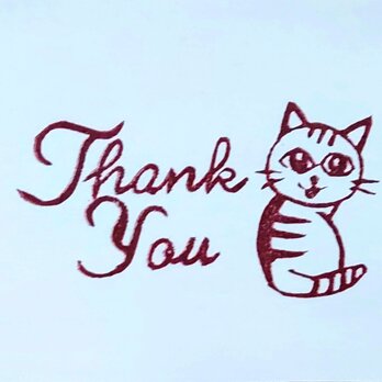 消しゴムはんこ「ネコ・thank you③」　持ち手MDF木材厚さ2.5mmの画像