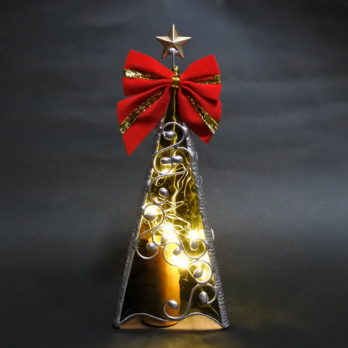 【超早割価格】小振りな大人のクリスマスツリーランプ　X'mas LEDライト ステンドグラス ランプの画像