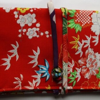 ７４０２　花柄の着物で作った和風財布・ポーチ　#送料無料の画像