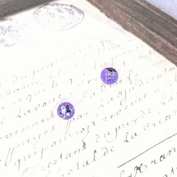 ブルー螺鈿とパープルのまんまるピアスイヤリング1784の画像