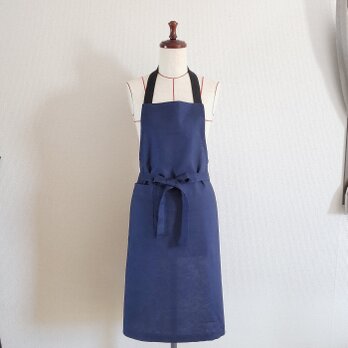 日用品店（布） エプロン【 特殊加工染リネン 】／  navy     ※セミオーダー可の画像