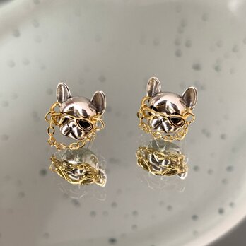 ピアス 犬 ワンちゃん レディース メンズ ドッグ シルバー925 金属アレルギー対応 ブルドッグ かわいい チェーンの画像