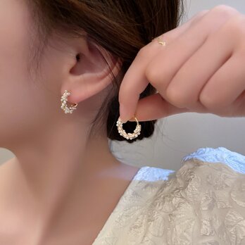 ピアス レディース パール 18K ゴールド シルバー925 金属アレルギー対応 フープピアス プレゼント 仕事 オフィスの画像