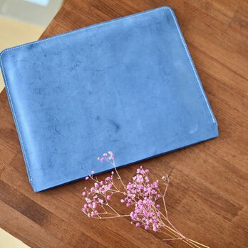 iPad miniケース　本革イタリアレザー　経年変化を楽しめる　タブレット　すみれブルーの画像