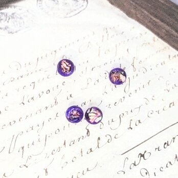 マーブル螺鈿とパープルのまんまるピアスイヤリング1788の画像