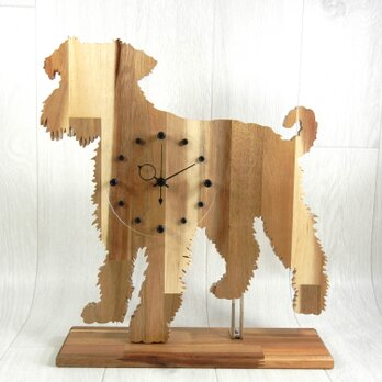 犬形時計　ミニチュアシュナウザー（立ち姿）【木製（アカシア集成材）】（置き・掛け兼用時計）の画像