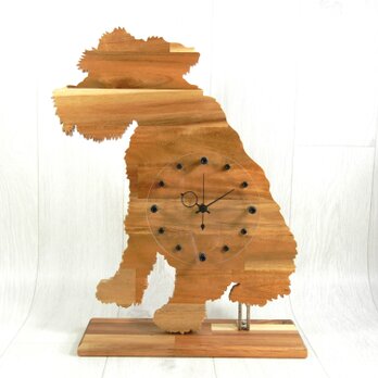 犬形時計　ミニチュアシュナウザー（座り）【木製（アカシア集成材）】（置き・掛け兼用時計）の画像