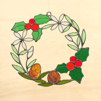 クリスマスリース　ステンドグラスの画像