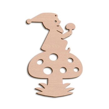 木製 オーナメント ノーム +キノコ　[WIB-L-80]クリスマス ドワーフ トントゥ トムテの画像