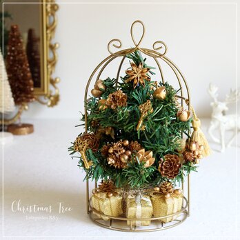バードゲージクリスマスツリー　煌めくプレゼントを添えて…　ゴールド　高さ24㎝　R＆yCH88の画像
