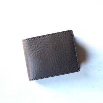 【一点物即納品】手縫いの二つ折り財布 ～イタリアンシュリンクチャコールグレー×国産シュリンクブラック～の画像