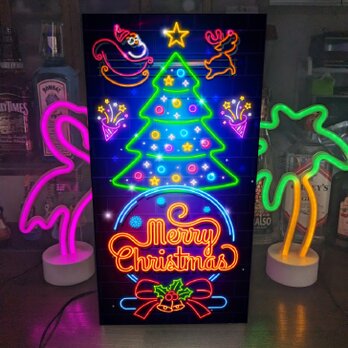 【Lサイズ】メリー クリスマス サンタクロース イルミネーション 飾付け ランプ 照明 看板 置物 雑貨 ライトBOXの画像