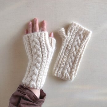 ベビーアルパカとキッドモヘアのアランハンドウォーマー・オフホワイト●受注生産●