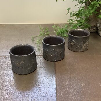 お猪口　黒釉&黒泥彩「背守り」maru tutu No.1、2、3