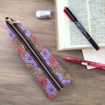 【菊花】畳縁　テトラ型　ペンケース　和風　ピンク　金　ラベンダー　デイジーの画像