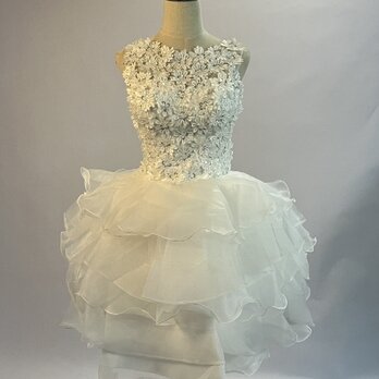 高品質！ イブニングドレス ミディアムドレス ホワイト レース ノースリーブ ファスナーです 花モチーフ 可愛いの画像