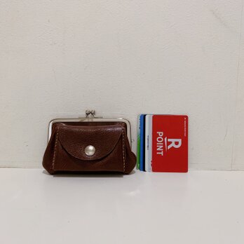 姫路レザーminimini親子がま口財布◆焦げ茶　ポッケ付き名刺入れ　カード入れ　の画像