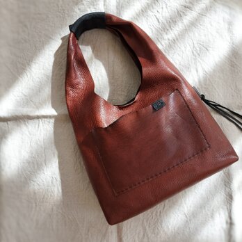 one shoulder bag　濃いブラウン✗黒　オイルシュリンクレザーの画像