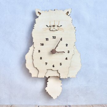 ペルシャ猫のお座り時計 木製 振り子時計 掛け時計の画像