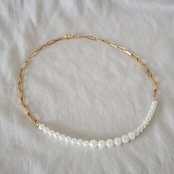 pearl × stainless gold necklaceの画像