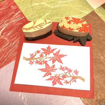 ✤秋のはんこ✤【枝紅葉】3×5.5cmの画像