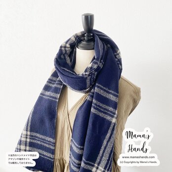 値下げ セール⭐️3点売れました⭐️おしゃれな ネイビー 紺色 チェック ウール 秋 冬 ストール ショールの画像