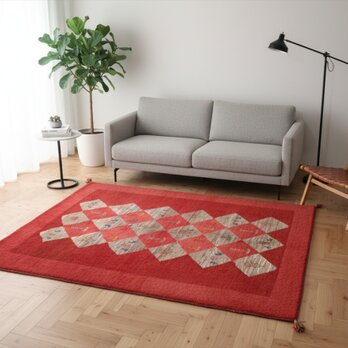 ペルシャ　ギャッベ　リビング　アマレバフト　197x157cm　 絨毯　ラグ　赤　ザクロの木　RJ10675