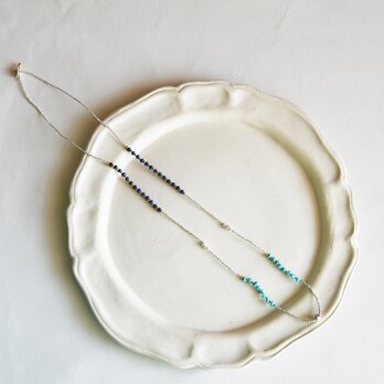 ターコイズ×ラピスラズリ・シルバービーズロングネックレス　n1620