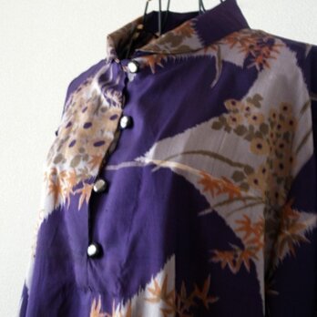 着物リメイク：紫色銘仙のシャツワンピースの画像