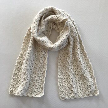 ベビーアルパカ100% かぎ針編みのマフラー　ショール　編み物　編物　毛糸の画像