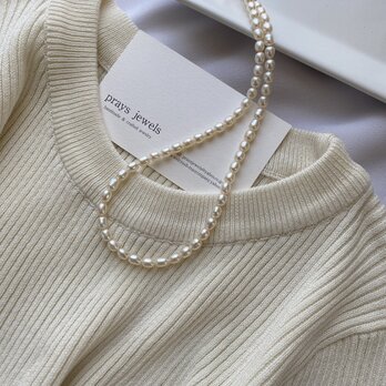 14kgf ぷっくりライス Pearl Necklace（rice）淡水パールショートネックレス　38.5～43.5ｃｍの画像