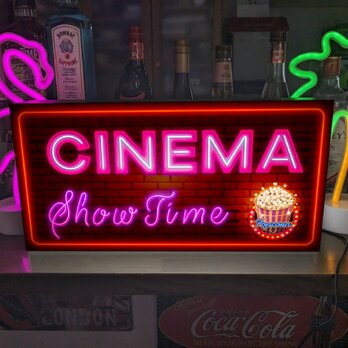 【Lサイズ】映画 シネマ ホームシアター 上映中 ポップコーン 店舗 自宅 ランプ 照明 看板 置物 雑貨 ライトBOXの画像
