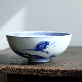 亀と鶴◆粋な雰囲気。伊万里　染付五寸碗　antiques・骨董　松竹　暮らしに　江戸後期の画像