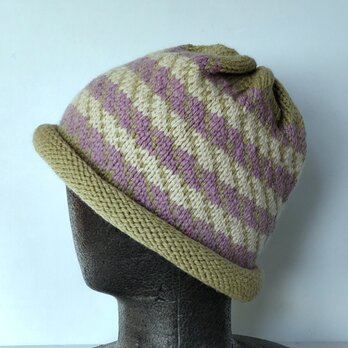 草木染毛糸の手編み帽子　ＡＤ-317の画像