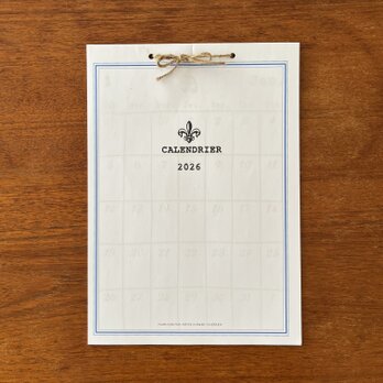 2026年＊月曜日始まり フランス　カレンダー【A4サイズ】