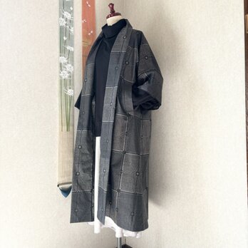 大島紬で作ったコート　舂くの画像